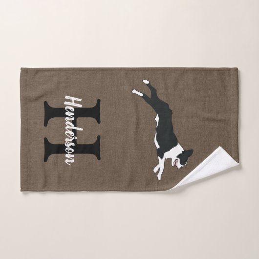 Boston Terrier Dog Monogram Achternaam Bad Handdoek (Handdoek)