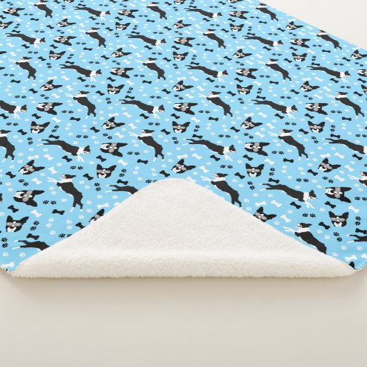 Boston Terrier Dog Pattern Blue Sherpa Blanket Deken (3/4)
