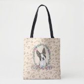 Boston Terrier Dog Paw Print & Dog Bone Cute Tote Bag (Voorkant)