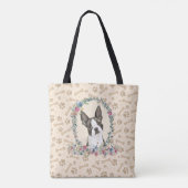 Boston Terrier Dog Paw Print & Dog Bone Cute Tote Bag (Achterkant)