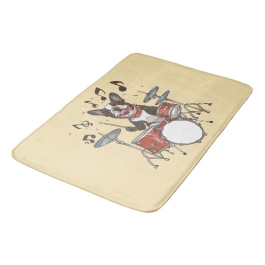 Boston Terrier Dog Playing Drums Badmat (Gekanteld)