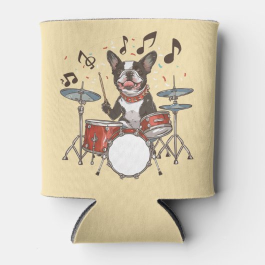 Boston Terrier Dog Playing Drums Blikjeskoeler (Voorkant)