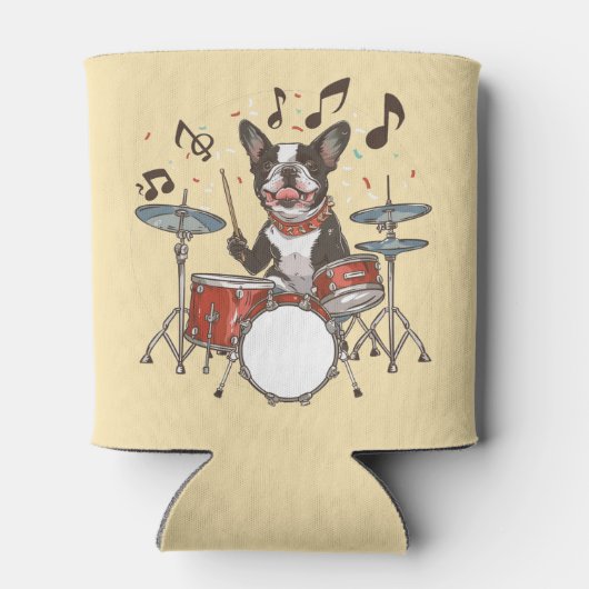 Boston Terrier Dog Playing Drums Blikjeskoeler (Achterkant)