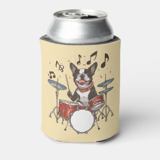 Boston Terrier Dog Playing Drums Blikjeskoeler (Blikje Achterkant)