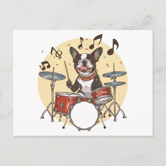 Boston Terrier Dog Playing Drums Briefkaart (Voorkant)