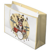 Boston Terrier Dog Playing Drums Groot Cadeauzakje (Voorkant Gekanteld)