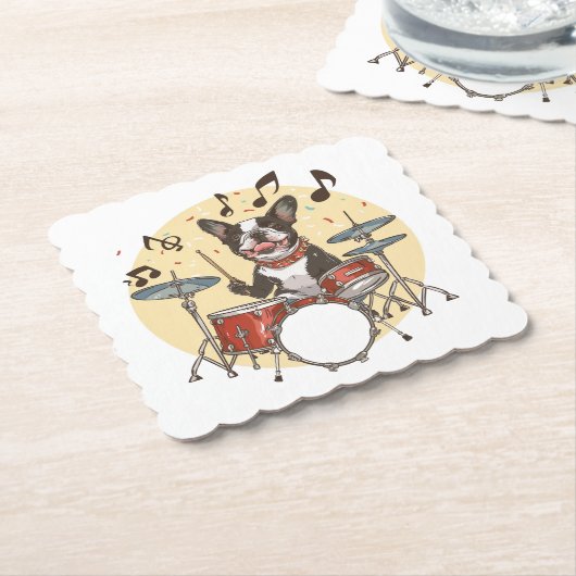Boston Terrier Dog Playing Drums Kartonnen Onderzetters (Gebogen)