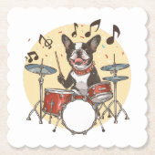 Boston Terrier Dog Playing Drums Kartonnen Onderzetters (Voorkant)