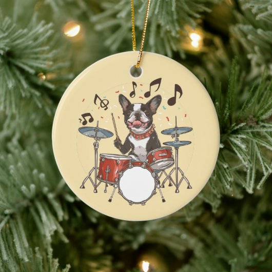 Boston Terrier Dog Playing Drums Keramisch Ornament (Boom)