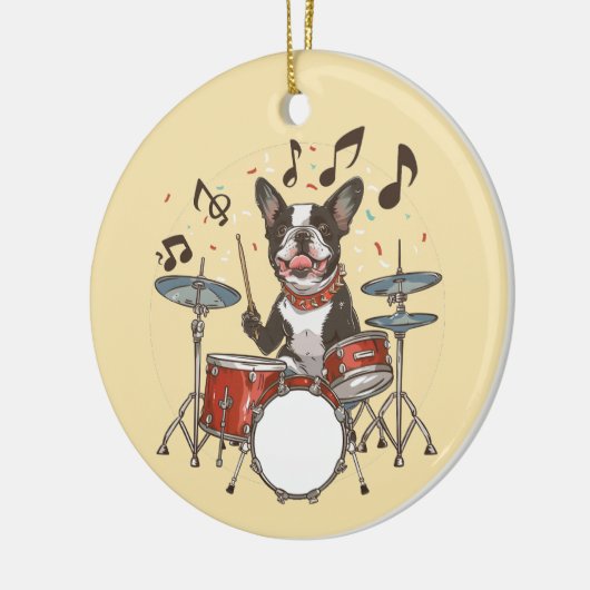 Boston Terrier Dog Playing Drums Keramisch Ornament (Links)