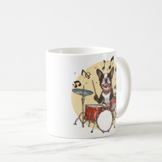 Boston Terrier Dog Playing Drums Koffiemok (Voorkant rechts)