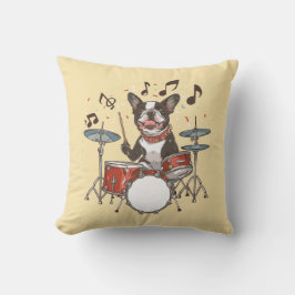 Boston Terrier Dog Playing Drums Kussen