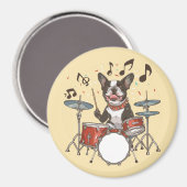 Boston Terrier Dog Playing Drums Magneet (Voorkant / Achterkant)
