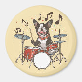Boston Terrier Dog Playing Drums Magneet (Voorkant)
