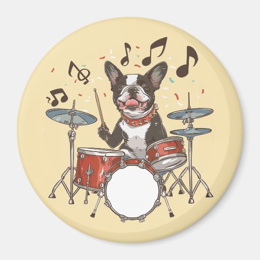 Boston Terrier Dog Playing Drums Magneet (Voorkant)