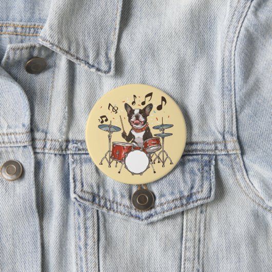 Boston Terrier Dog Playing Drums Ronde Button 7,6 Cm (In situ)