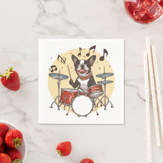 Boston Terrier Dog Playing Drums Servet (Insitu)
