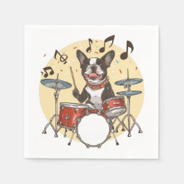 Boston Terrier Dog Playing Drums Servet