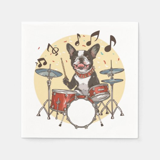 Boston Terrier Dog Playing Drums Servet (Voorkant)