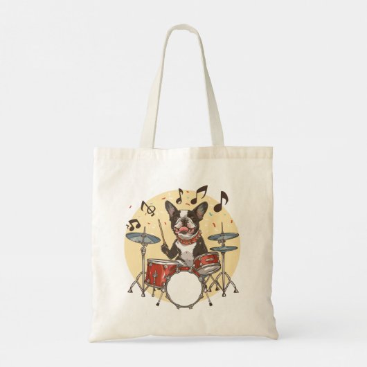 Boston Terrier Dog Playing Drums Tote Bag (Achterkant)