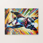 Boston Terrier Dog Portret Acryl Art Print Hond Legpuzzel (Horizontaal)