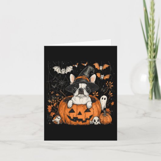 Boston Terrier Dog Pumpkin Halloween Thanksgiving Kaart (Voorkant)