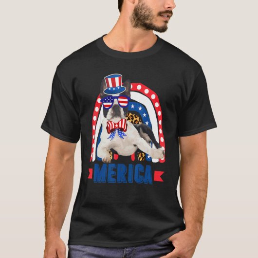 Boston Terrier Dog Rainbow Leopard Merica Vlag 4th T-shirt (Voorkant)