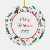 Boston Terrier Dog Red Berry Holly Border Keramisch Ornament (Achterkant)