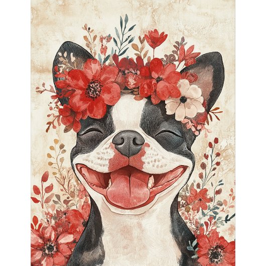 Boston Terrier Dog Red Floral Pokerkaarten