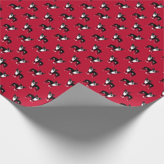 Boston Terrier Dog Red Kerstmis Cadeaupapier (Hoek)