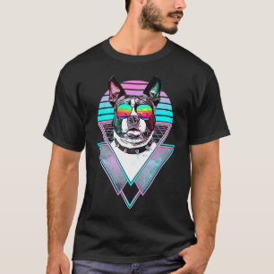 Boston Terrier Dog Retro Vaporwave Beach V T-shirt