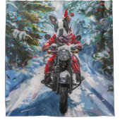 Boston Terrier Dog Riding Motorfiets Kerstmis Douchegordijn (Voorkant)