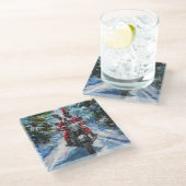 Boston Terrier Dog Riding Motorfiets Kerstmis Glazen Onderzetter (Schuin)