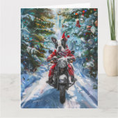 Boston Terrier Dog Riding Motorfiets Kerstmis Kaart (Voorkant)