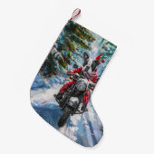 Boston Terrier Dog Riding Motorfiets Kerstmis Kleine Kerstsok (Voorkant (Hangend))