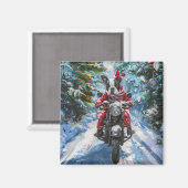 Boston Terrier Dog Riding Motorfiets Kerstmis Magneet (Voorkant / Achterkant)