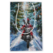 Boston Terrier Dog Riding Motorfiets Kerstmis Medium Cadeauzakje (Voorkant)