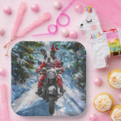 Boston Terrier Dog Riding Motorfiets Kerstmis Papieren Bordje (Feest)