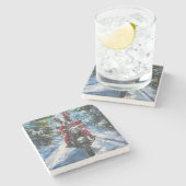 Boston Terrier Dog Riding Motorfiets Kerstmis Stenen Onderzetter (Zijkant)