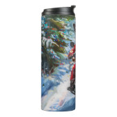 Boston Terrier Dog Riding Motorfiets Kerstmis Thermosbeker (Gedraaid links)