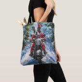 Boston Terrier Dog Riding Motorfiets Kerstmis Tote Bag (Dichtbij)