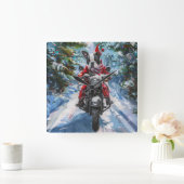 Boston Terrier Dog Riding Motorfiets Kerstmis Vierkante Klok (Huis)