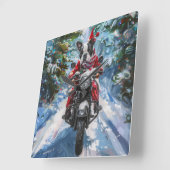 Boston Terrier Dog Riding Motorfiets Kerstmis Vierkante Klok (Hoek)