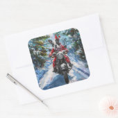 Boston Terrier Dog Riding Motorfiets Kerstmis Vierkante Sticker (Envelop)