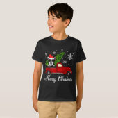 Boston Terrier Dog Riding Red Truck Merry Christma T-shirt (Voorkant volledig)