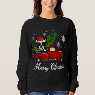 Boston Terrier Dog Riding Red Truck Merry Christma Trui