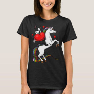 Boston Terrier Dog Riding Unicorn Valentijnsdag T T-shirt