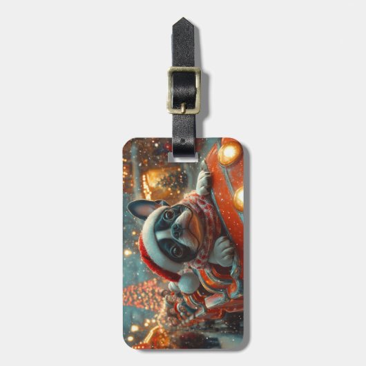 Boston Terrier Dog Roller Onderzetter Kerst Bagagelabel (Voorkant verticaal)