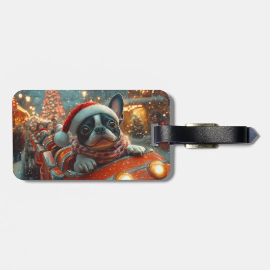 Boston Terrier Dog Roller Onderzetter Kerst Bagagelabel (Achterkant horizontaal)