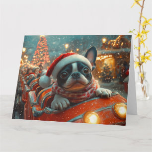 Boston Terrier Dog Roller Onderzetter Kerst Kaart